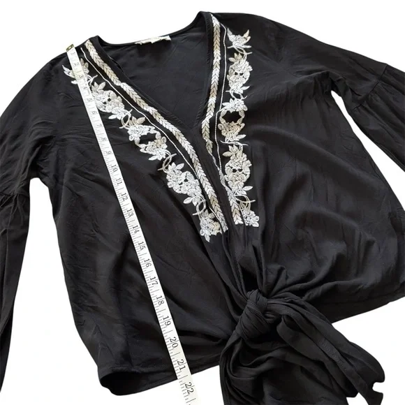 Lovestitch Black Embroidered Boho Tie-Front Top | L - Picture 10 of 11